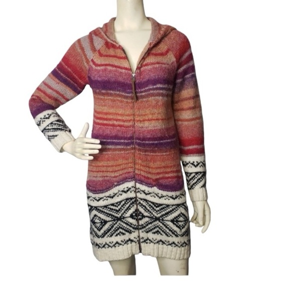 Eddie Bauer Sweaters - Eddie Bauer Multi-Colour Stripe Zipper Front Hooded Sweater Size XS